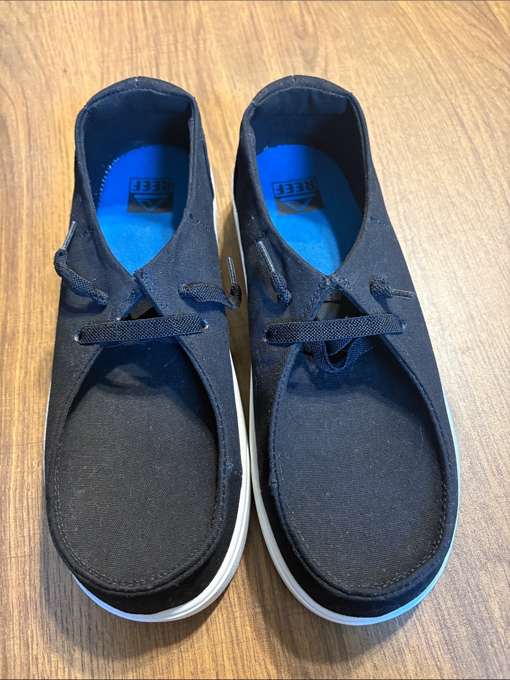 Reef Kids Black Canvas Slip-On Loafers with Blue Insoles BRAND NEW
